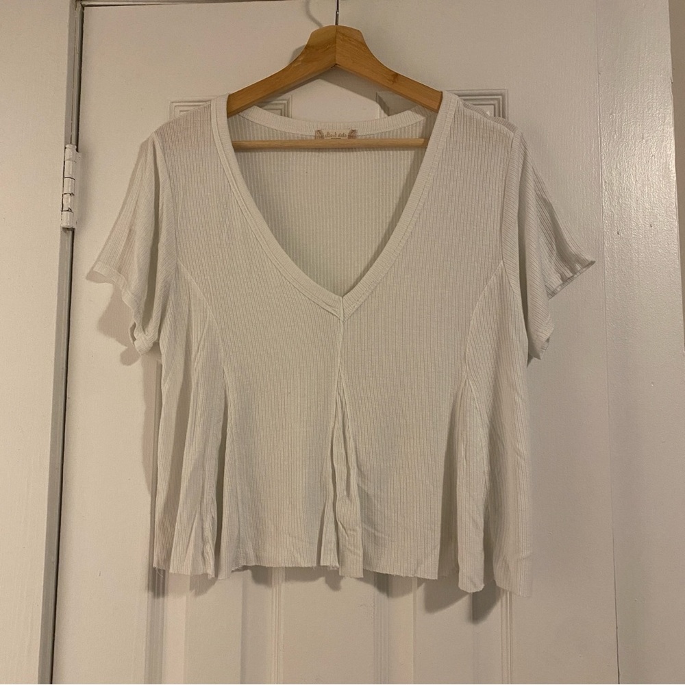 altar’d state White V-Neck Ribbed Women's Top